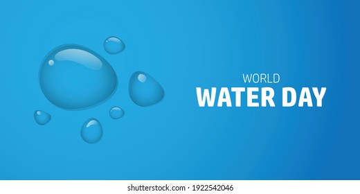 Weltwassertag-Konzept-Design. Realistische Wassertropfen, Vektorgrafik einzeln auf Blau. März zum Wassertag.