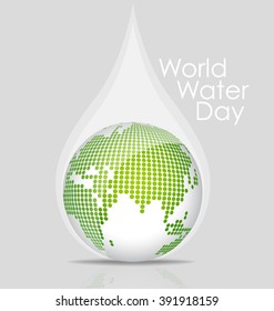 World water day concept with water drop made by globe. Vector illustration.