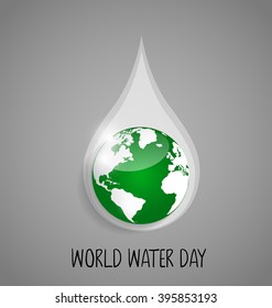 Concepto del Día Mundial del Agua con gota de agua hecha por el mundo. Ilustración vectorial.