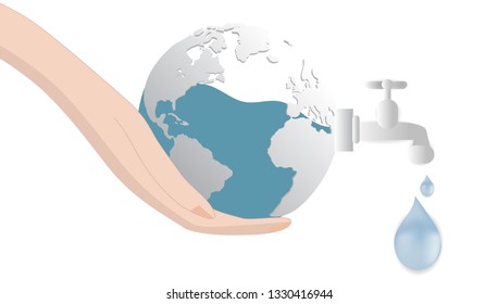 World Water Day and the concept of eco paper art, craft style, illustration - vector 