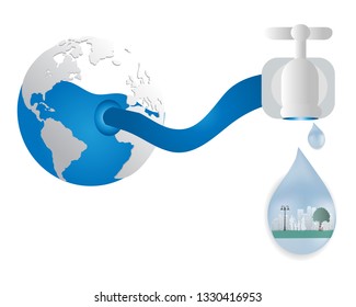 World Water Day and the concept of eco paper art, craft style, illustration - vector