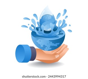 World water day concept, flat isometric 3d illustration