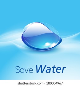 World Water Day concept with glossy water drop and stylish text Save Water on blue background. 