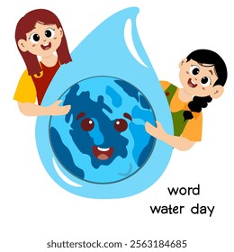 World water day concept. Little kid playing with water, world water day concept. Concept Of Word Water Day