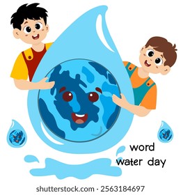 World water day concept. Little kid playing with water, world water day concept. Concept Of Word Water Day