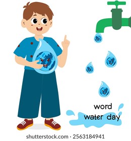 World water day concept. Little kid playing with water, world water day concept. Concept Of Word Water Day