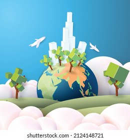 world water day concept paper art ecological environment planet green and city