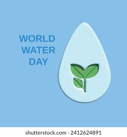 World water day concept. Realistic 3d object cartoon style. Vector colorful illustration.