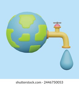 World water day concept. Realistic 3d object cartoon style.