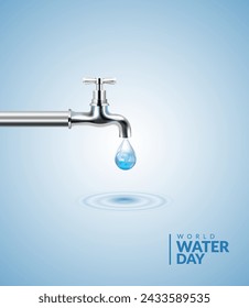 World Water Day Concept, Save water save world, water tab with drop water, wave, vector illustration.