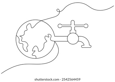 World water day continuous one line drawing and water drop outline vector icon