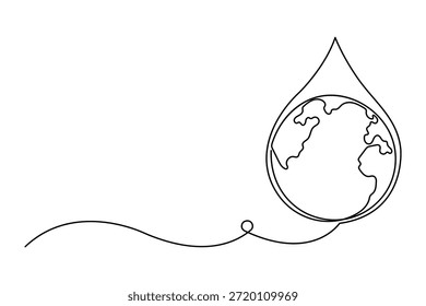 Dibujo de arte de una línea continua del día mundial del agua de la gota de agua ilustración de Arte vectorial de diseño