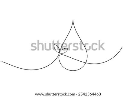 World water day continuous one line drawing and water drop outline vector icon