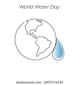 World Water Day continuous single line art drawing and one line water drop outline vector art illustration