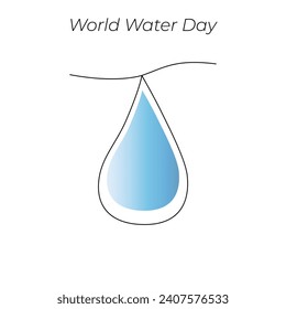 World Water Day continuous single line art drawing and one line water drop outline vector art illustration