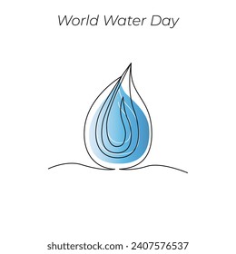 World Water Day continuous single line art drawing and one line water drop outline vector art illustration