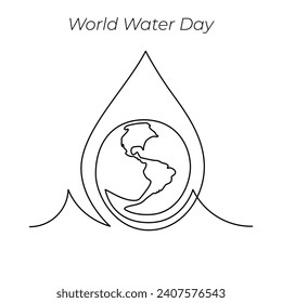 World Water Day continuous single line art drawing and one line water drop outline vector art illustration