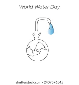 World Water Day continuous single line art drawing and one line water drop outline vector art illustration