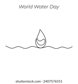 Dibujo de arte de una sola línea continuo del Día Mundial del Agua y ilustración de un vector de caída de agua de una sola línea