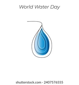 World Water Day continuous single line art drawing and one line water drop outline vector art illustration