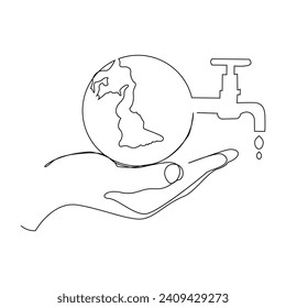 World water day continuous single line drawing and one line water droplets outline vector art illustration