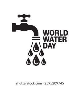 World Water Day Design Featuring Faucet and Water Droplets Symbol

