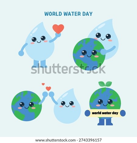 World Water Day Water Drop and Earth Character