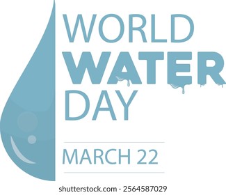 World Water Day Droplet Logo March 22. Minimalist logo design featuring a water drop and dripping text effect for World Water Day celebration isolated on white background. World water day title