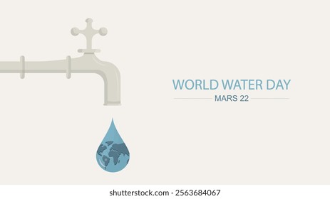 World Water Day Faucet and Droplet. global water conservation. World water day banner. Sustainable development goals illustration. Environmental protection vector. Sustainable management.