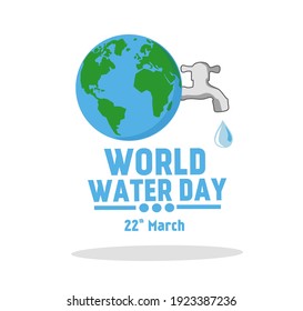 world water day - faucet or water tap with a drop of water out to earth