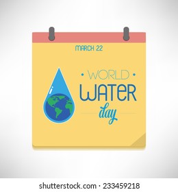 World Water Day flat design vector illustration on calendar page.