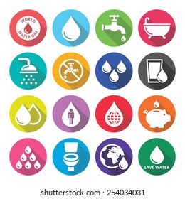 World Water Day flat design round icons - ecology, green concept 