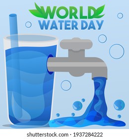 World water day glass waste water illustration leaves water drops water design good for element poster, banner campaign save our planet.