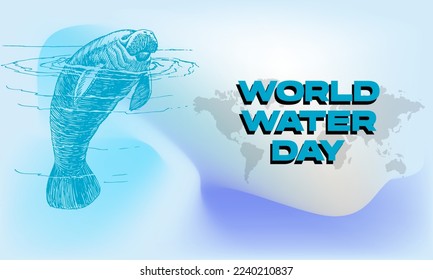 Día mundial del agua con fondo degradado y sello para afiche, pancarta, tarjeta de saludo. Ilustración del vector