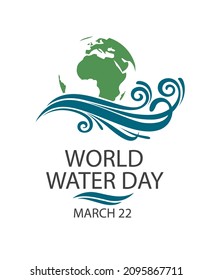 world water day greeting poster with earth and splash isolated on white background