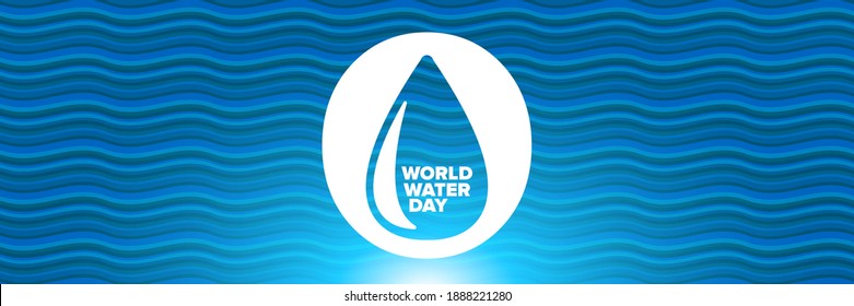 World water day horizontal banner design template. 22 march international water day concept horizontal vector illustration with text on blue water wave background.