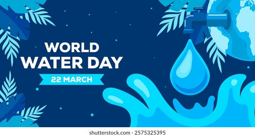 world water day horizontal banner illustration in flat style