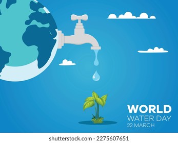 Idea del Día Mundial del Agua. Cada gota cuenta. Salvar el agua y el concepto de protección ambiental mundial - Día del medio ambiente. Diseño de vectores