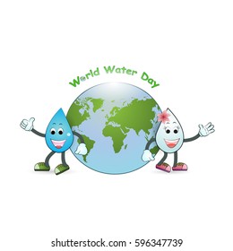 World water day illustration cartoon flat design.Water drop icon vector logo design template.World Water Day idea campaign.Vector illustration