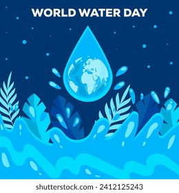 World Water Day illustration design with leaves and the earth in the water