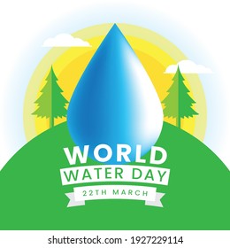 World water day illustration with nature and water drop
