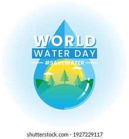 World water day illustration with nature and water drop
