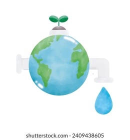 World water day illustration save the water watercolor isolated vector on white background