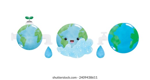 World water day illustration save the water watercolor isolated vector on white background