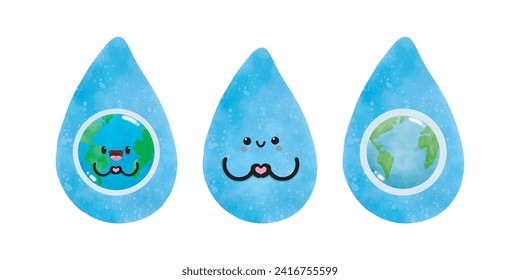 World water day illustration save the water watercolor isolated vector on white background
