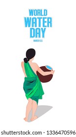 world water day - Indian woman carrying on water pot - Vector