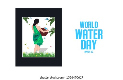 world water day - Indian woman carrying on water pot - Vector frame designs