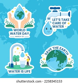 World Water Day Label Flat Cartoon Hand Drawn Templates Illustration