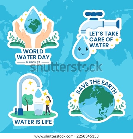 World Water Day Label Flat Cartoon Hand Drawn Templates Illustration