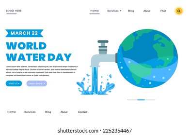 World water day landing page for website and responsive mobile website Every Drop Matters. Saving water